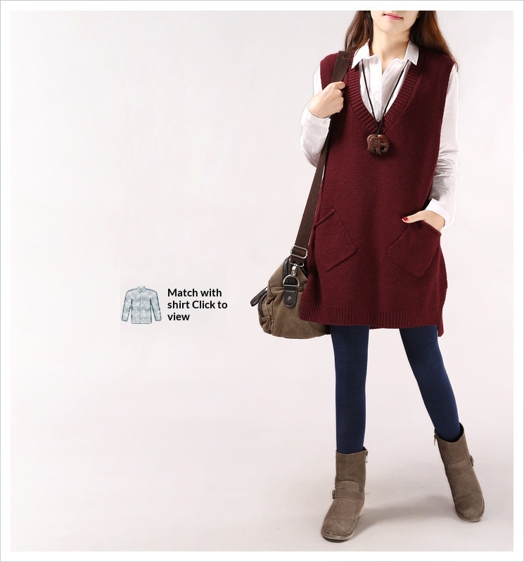 Loose Slimming Versatile Plus-Size V-Neck Knitted Sweater Vest For Women