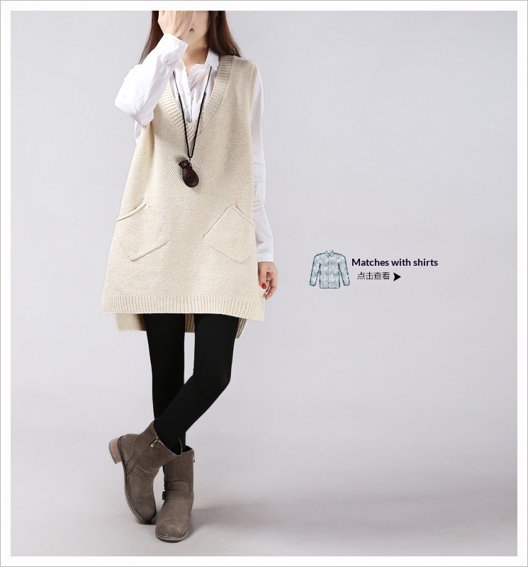 Loose Slimming Versatile Plus-Size V-Neck Knitted Sweater Vest For Women