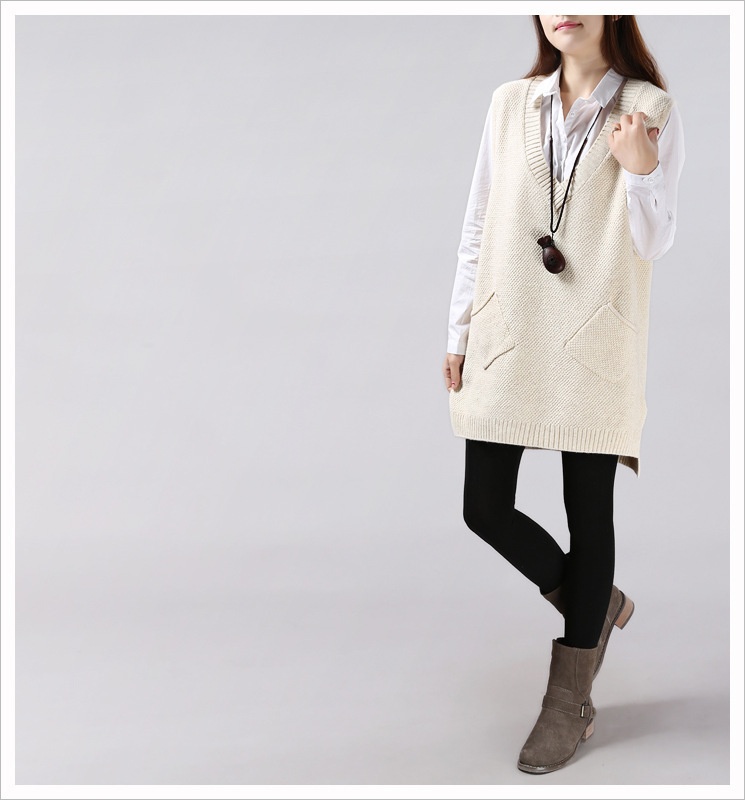 Loose Slimming Versatile Plus-Size V-Neck Knitted Sweater Vest For Women