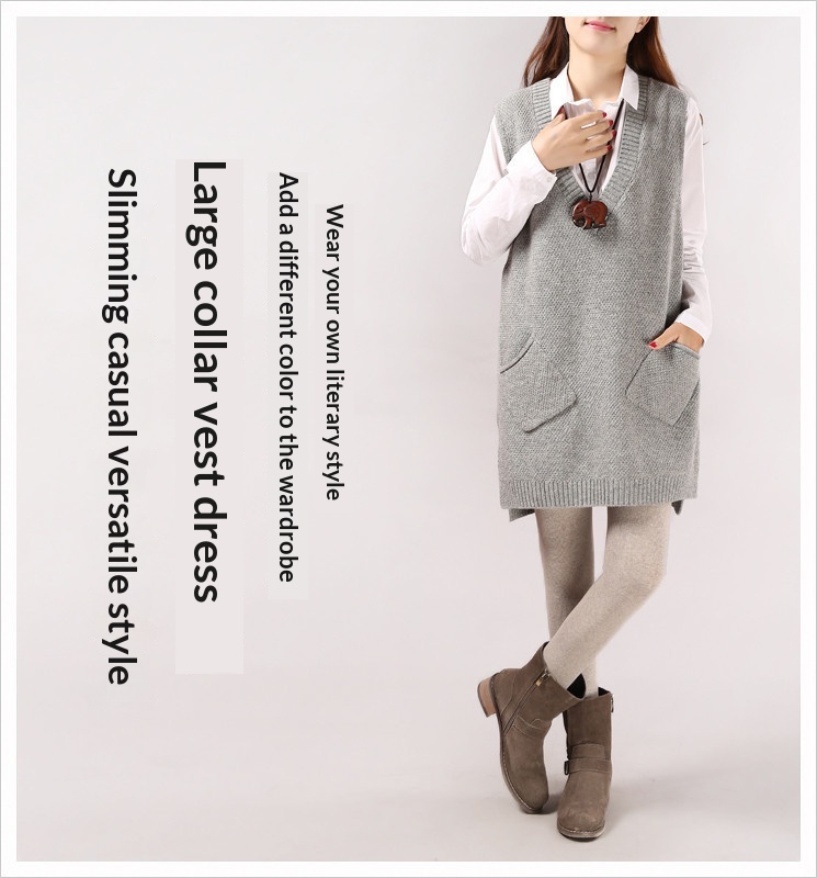 Loose Slimming Versatile Plus-Size V-Neck Knitted Sweater Vest For Women