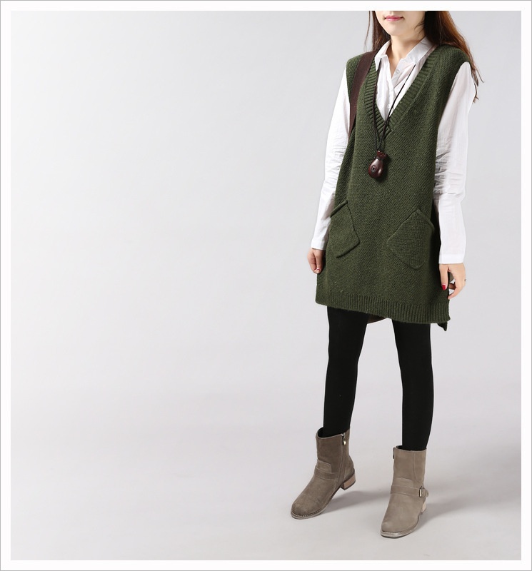 Loose Slimming Versatile Plus-Size V-Neck Knitted Sweater Vest For Women