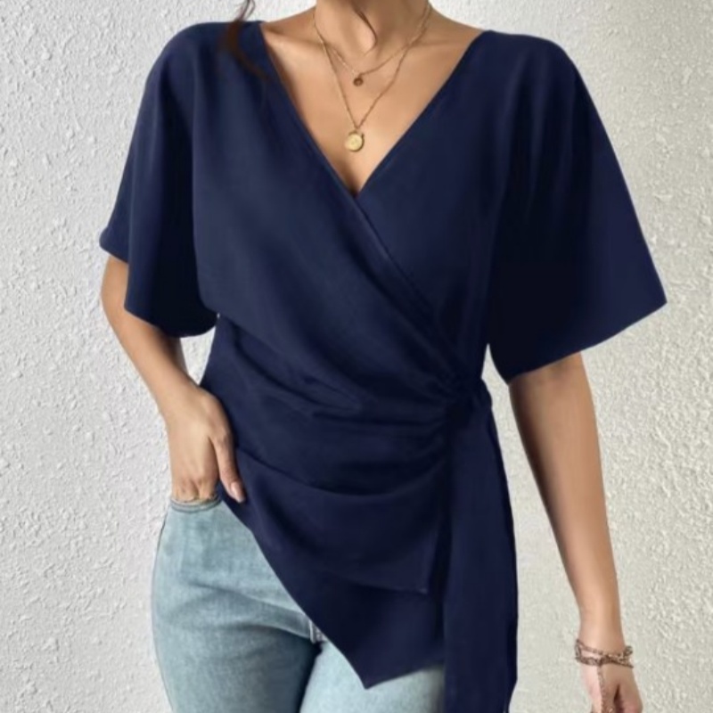 V-neck Slim-fit Short-sleeve Top Fashionable And Versatile