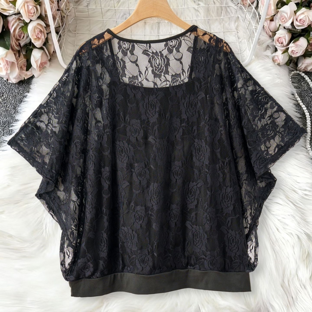 Floral Lace-trimmed Sleeveless Shirt Front-waist Vest Top