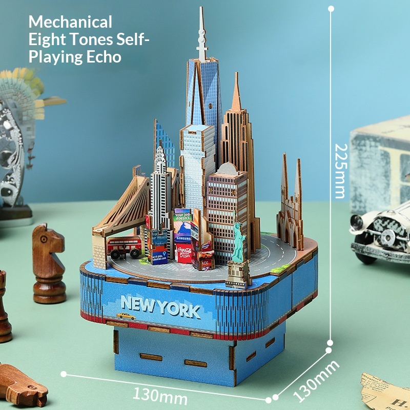 3D Wooden Puzzle Music Box | Handmade City Skyline Model — view 6