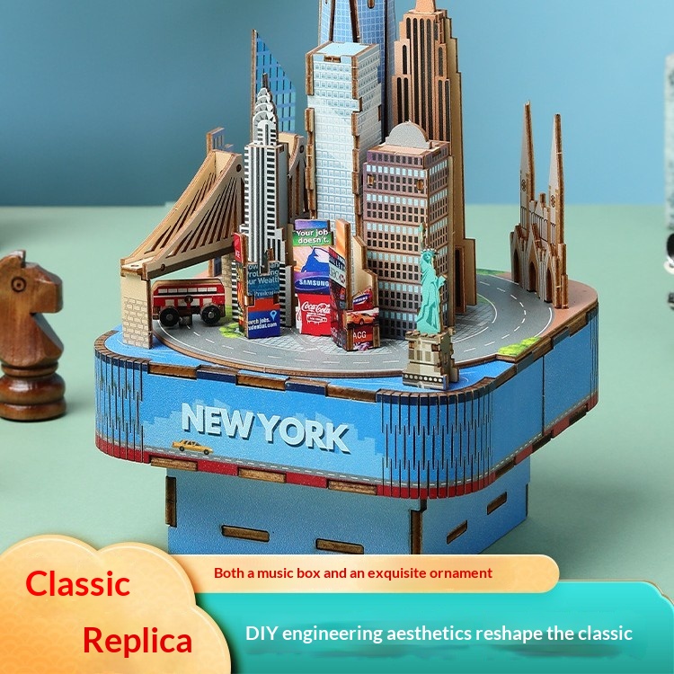 3D Wooden Puzzle Music Box | Handmade City Skyline Model — view 5