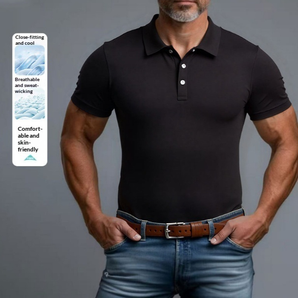 3D Turn-Down Collar Solid Color Men's Short-Sleeve Polo Shirt