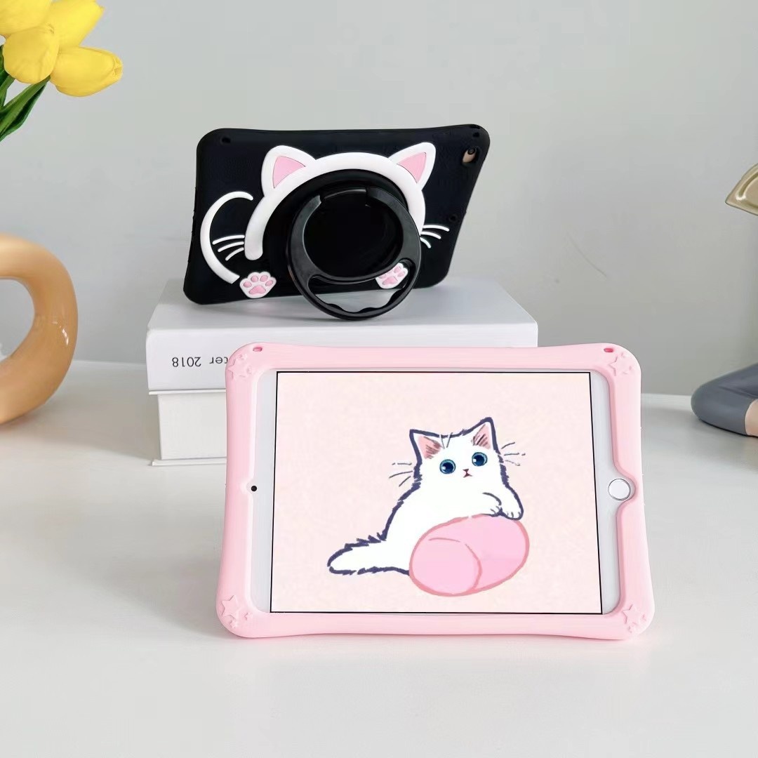 Rotating Stand Cartoon Cat Face Tablet Case