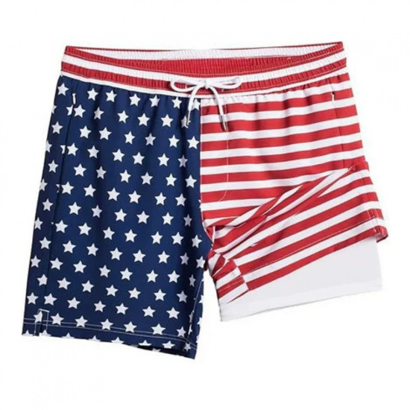 Printed European And American-style Double-Layer Beach Casual Shorts For Adults