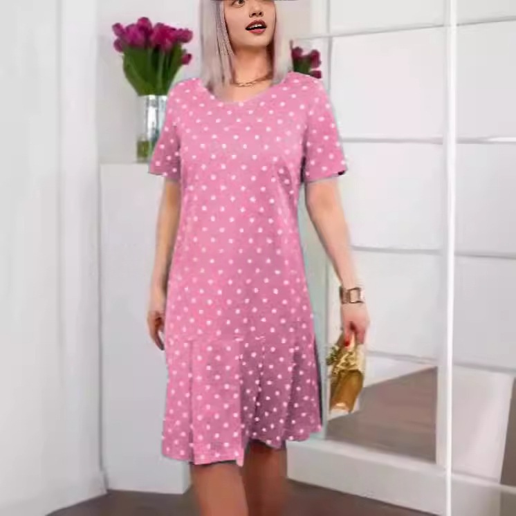 Women's Crew-Neck Short-Sleeve Button-Up Dress