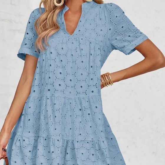 Lace Solid Color V-Neck High-End A-Line Dress