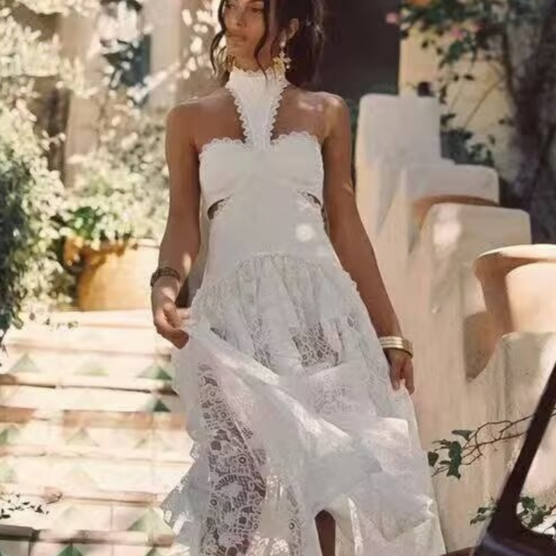 Women's Lace Slip Dress Resort-Style Long Skirt