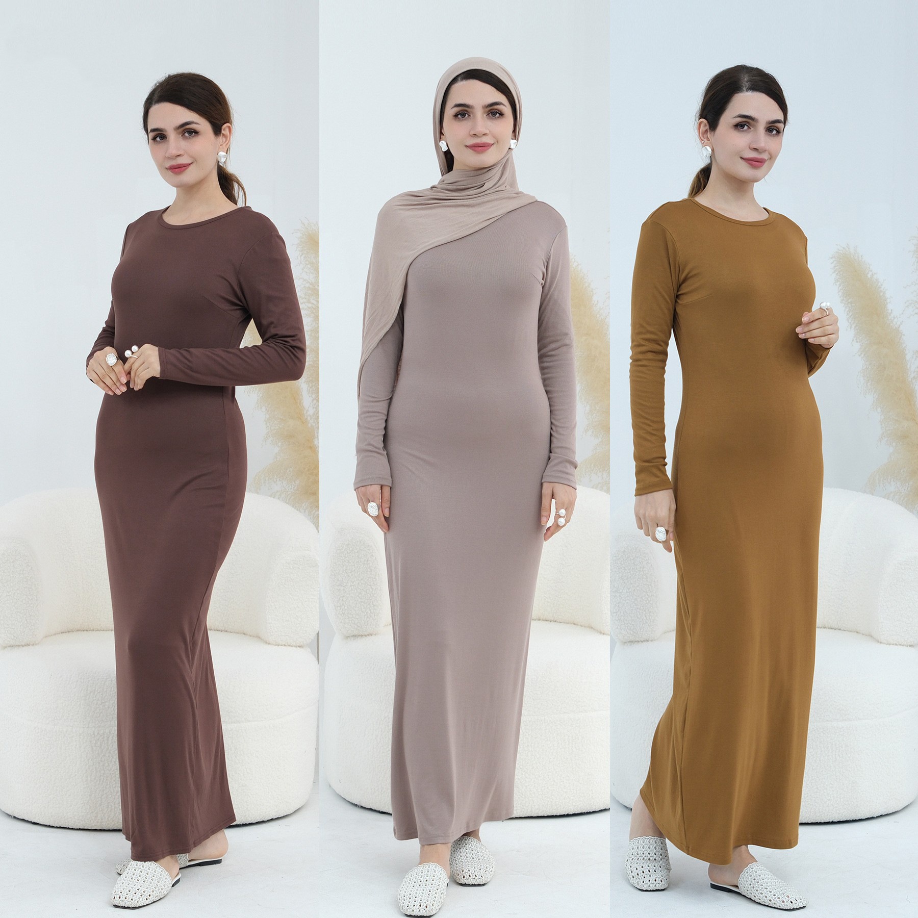 Plus-size Stretchy Long-sleeve Slip Dress