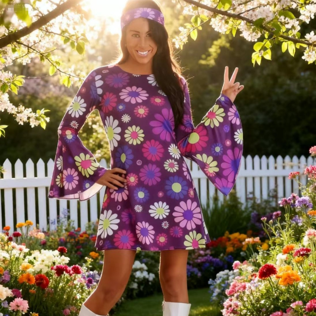 Casual Round Neck Hippie And Disco Fashion