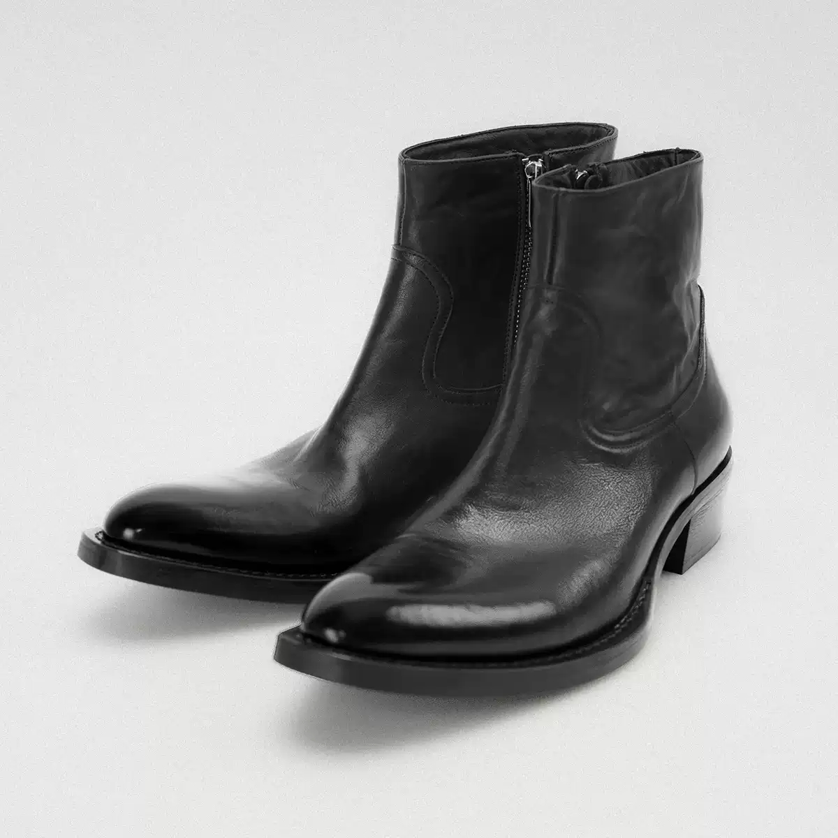 Pointed-Toe Cowhide Ankle Boots