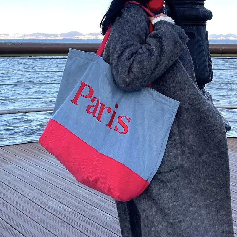 Large-capacity Canvas Bag With A Relaxed Vibe And Embroidered Letters