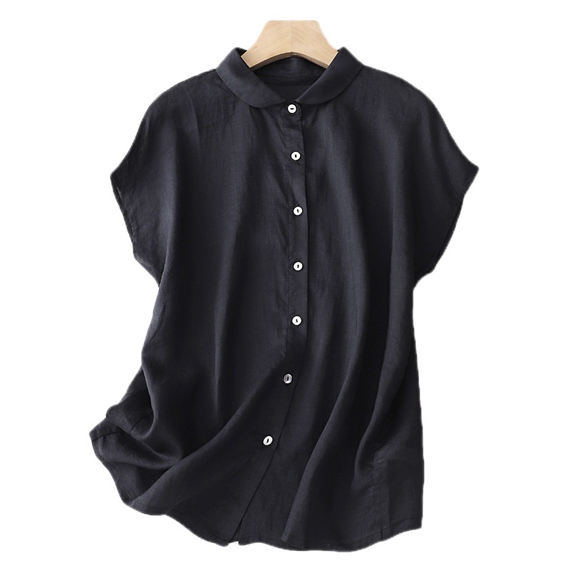 Flattering Plus Size Cotton-Linen Shirt with Patchwork