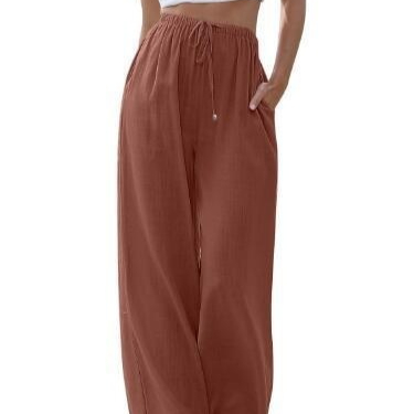 Spring And Summer Cotton And Linen Drawstring Casual Women's Wide-leg Trousers