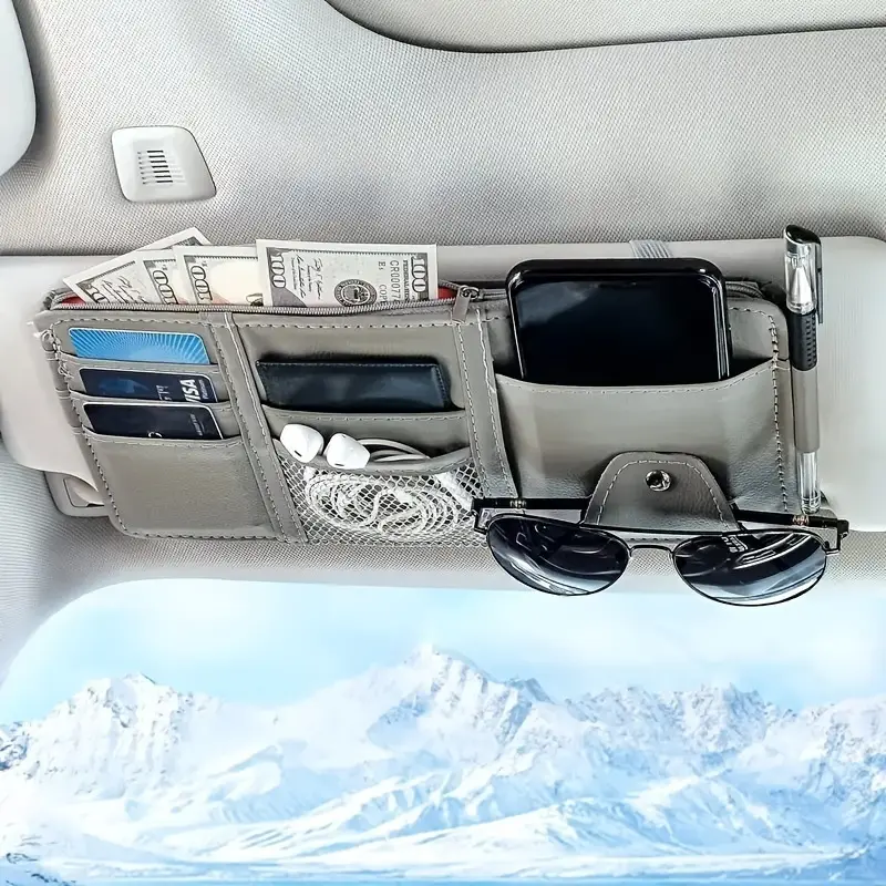 Zippered Car Business Card And Glasses Holder