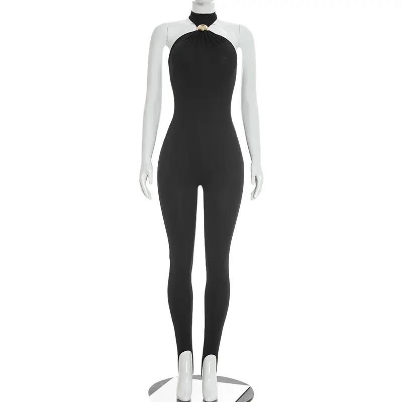 Off-shoulder Sleeveless Slim-fit Sexy Stirrup Jumpsuit