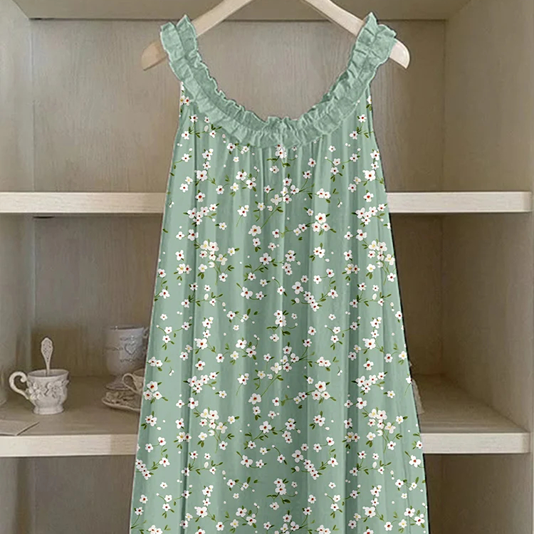 3D Digital Print Pastoral-style Womens Strap Lace Dress