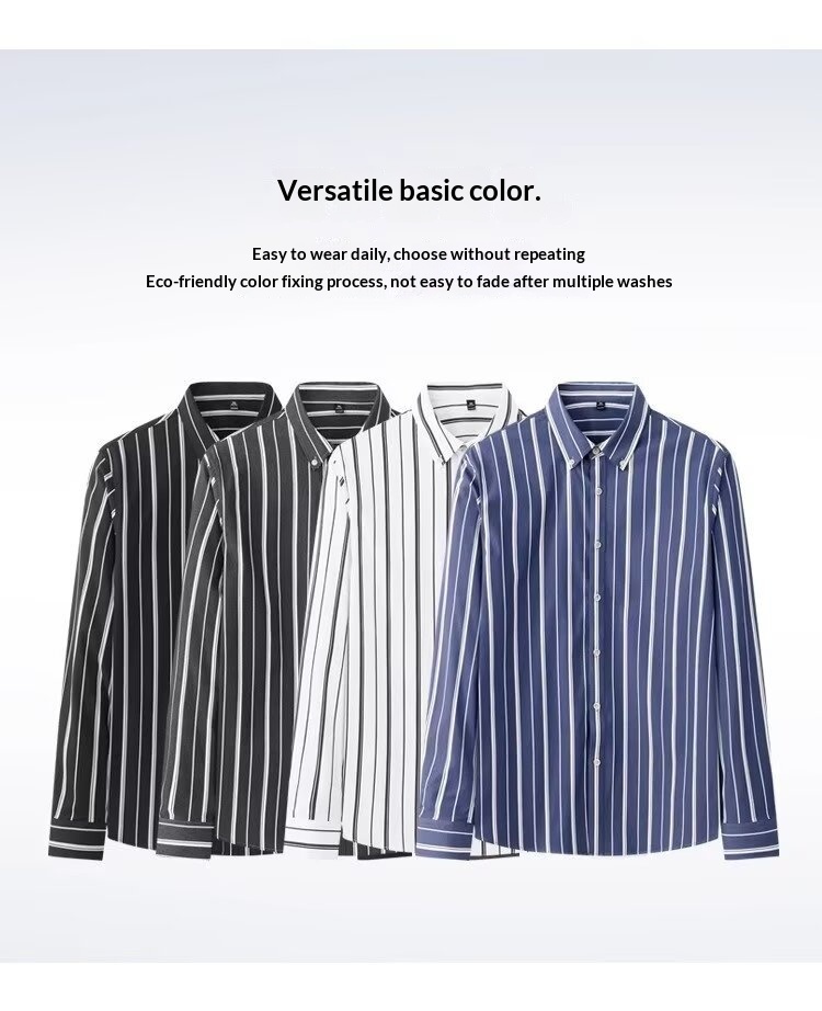 Loose-Fit Cotton Men’s Striped Long Sleeve Shirt for Spring/Autumn Loose-Fit Cotton Men’s Striped Long Sleeve Shirt for Spring/Autumn