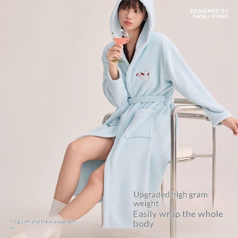 Water-absorbing Hooded Thickened Coral Fleece Bathrobe