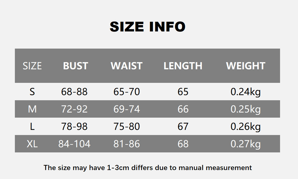 Women's pleated color block tube top dress size chart showing measurements for S, M, and L