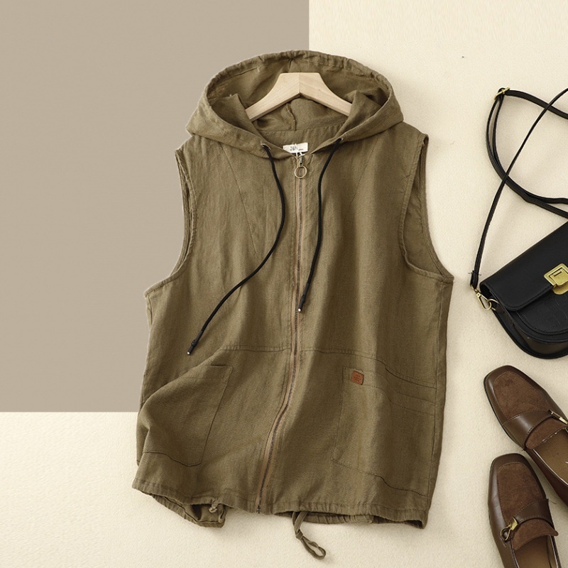 Relaxed Hooded Cotton Blend Vest for Easy Layering, Sleeveless
