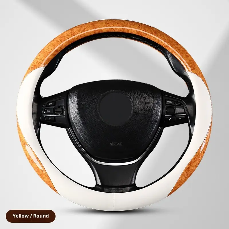 Car Steering Wheel Cover Peach Wood Grain All-season Universal Fit