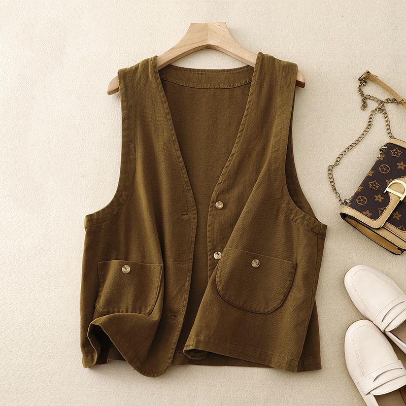 Spring Retro Twill Sleeveless Work Vest