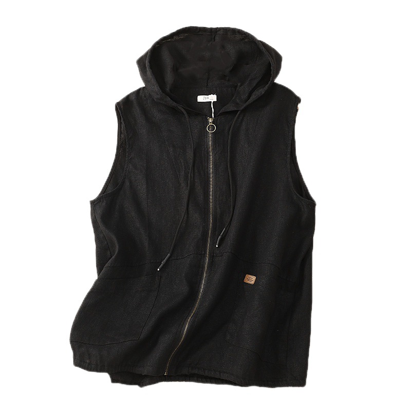 Relaxed Hooded Cotton Blend Vest for Easy Layering, Sleeveless