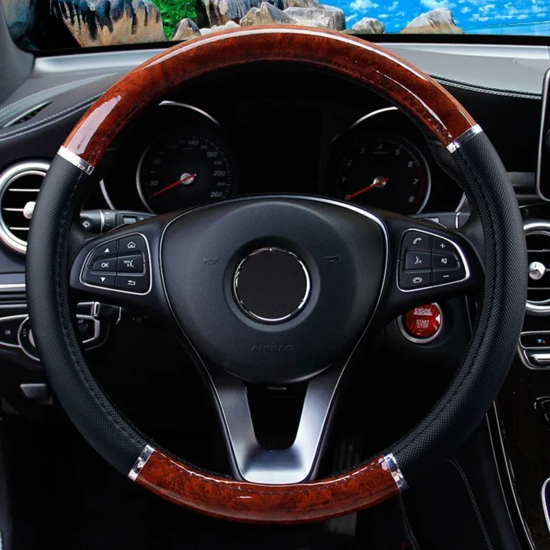 Peach Wood Grain Car Steering Wheel Cover