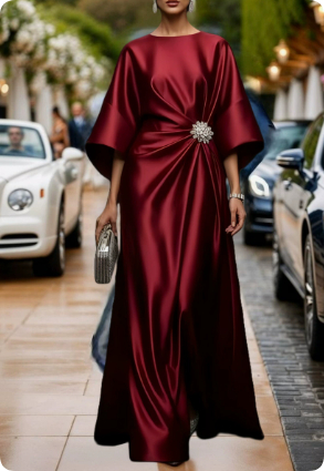 Elegant Commuter Design Sense Satin Long Dress For Women With Pearl Flower Decoration High Waist Irregular Skirt - Image 15