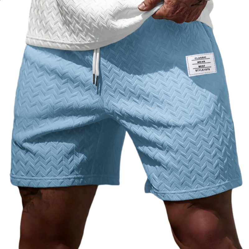 Loose-fitting Solid-color Jacquard Drawstring Casual Shorts Beach Pants