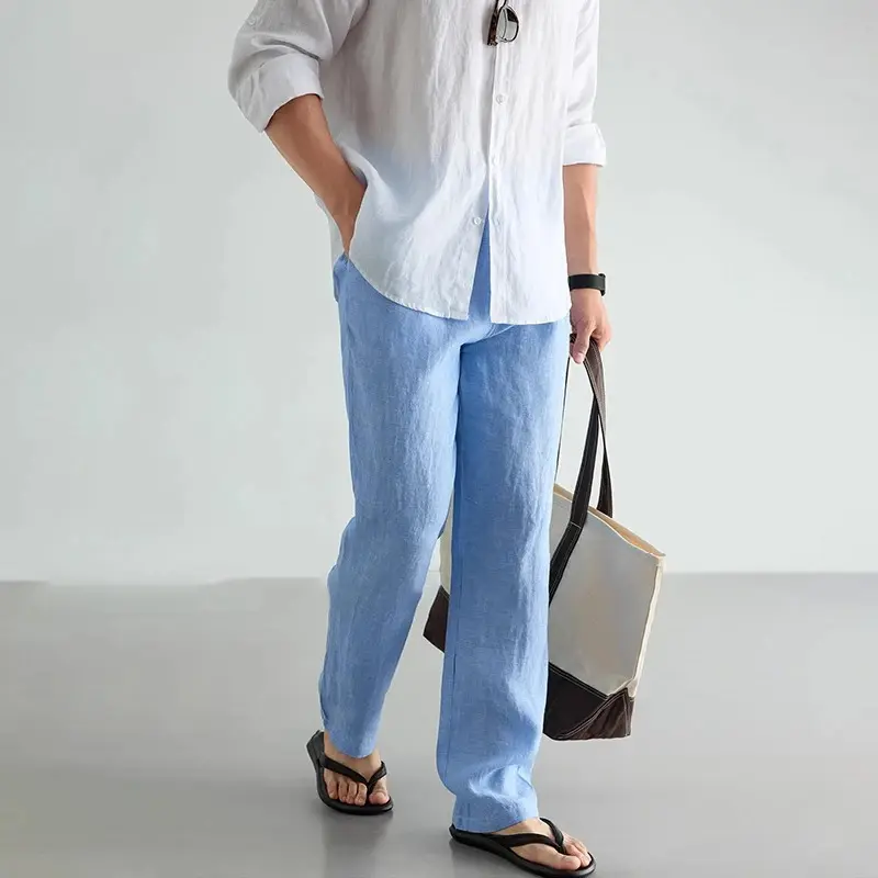 Men's Solid-Colored Versatile Drawstring Straight-Cut Casual Pants