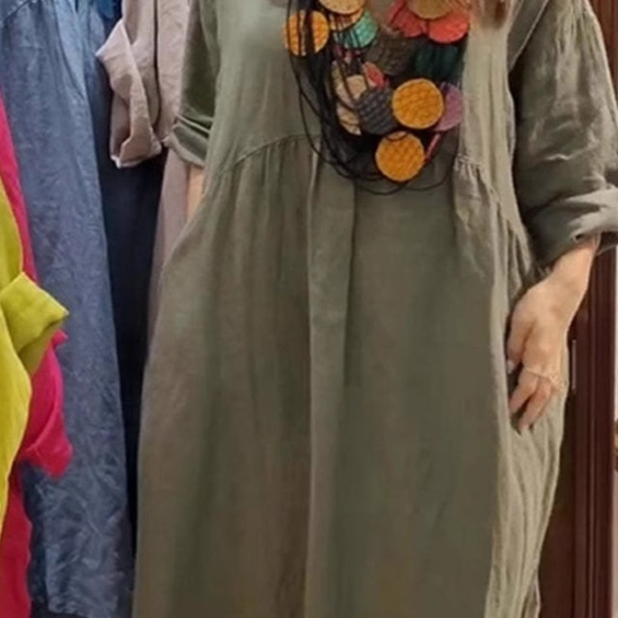 Cotton And Linen Womens Summer New Vintage Dress