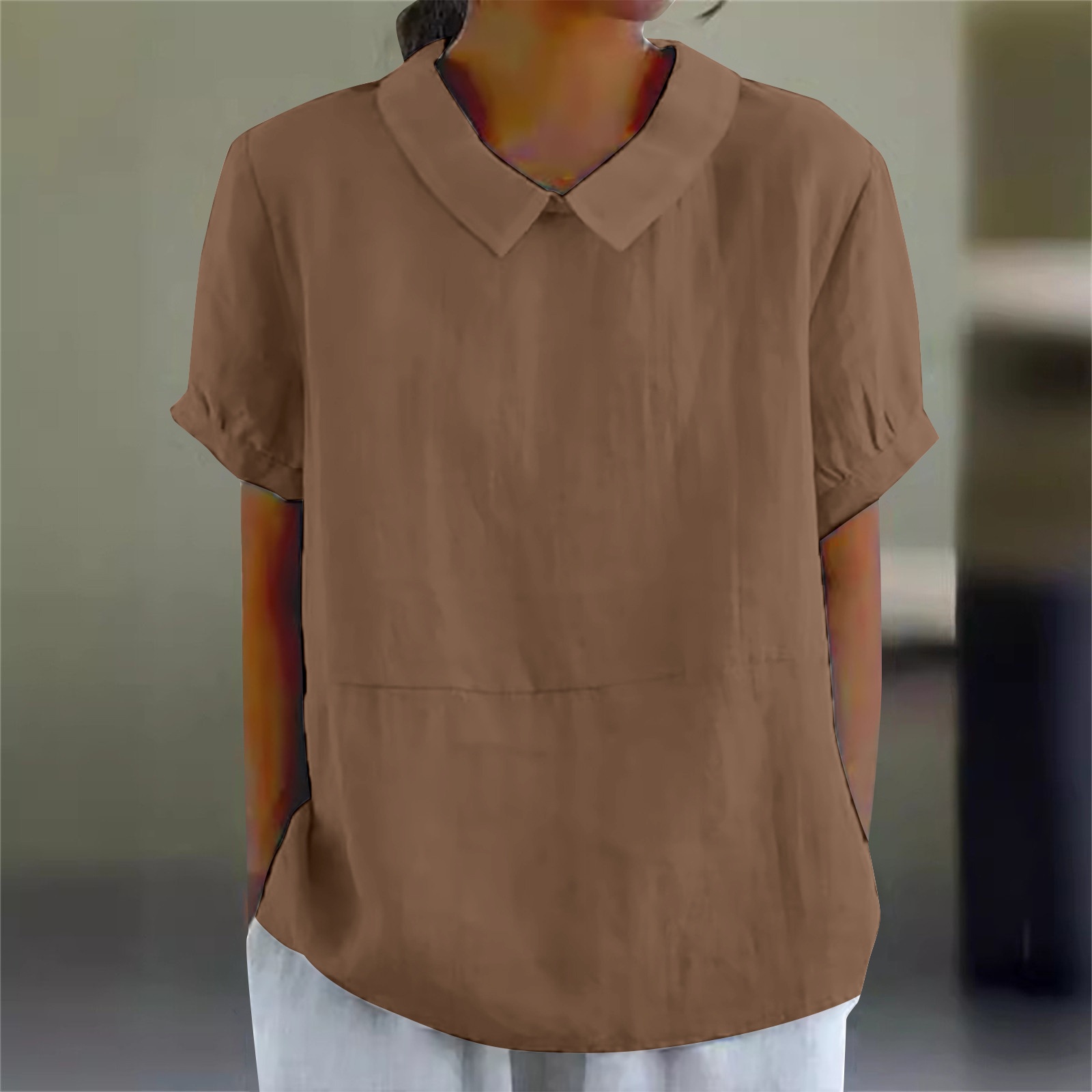 Collared Shirt Women's Short-sleeved Cotton Top