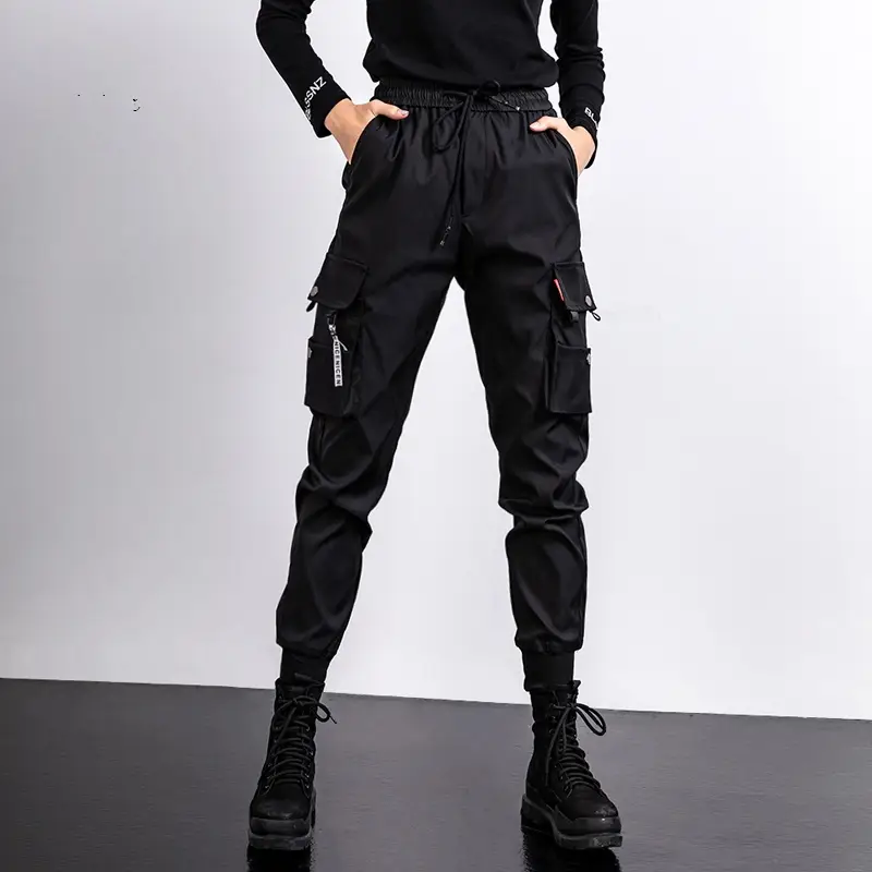 Black Street-Style Slimming American-Style Fleece-Lined Womens Pants