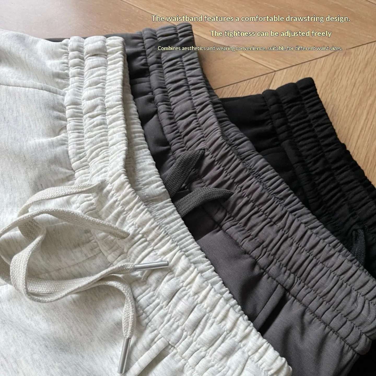 Three-color Elastic-waist Sabre-cut Casual Pants