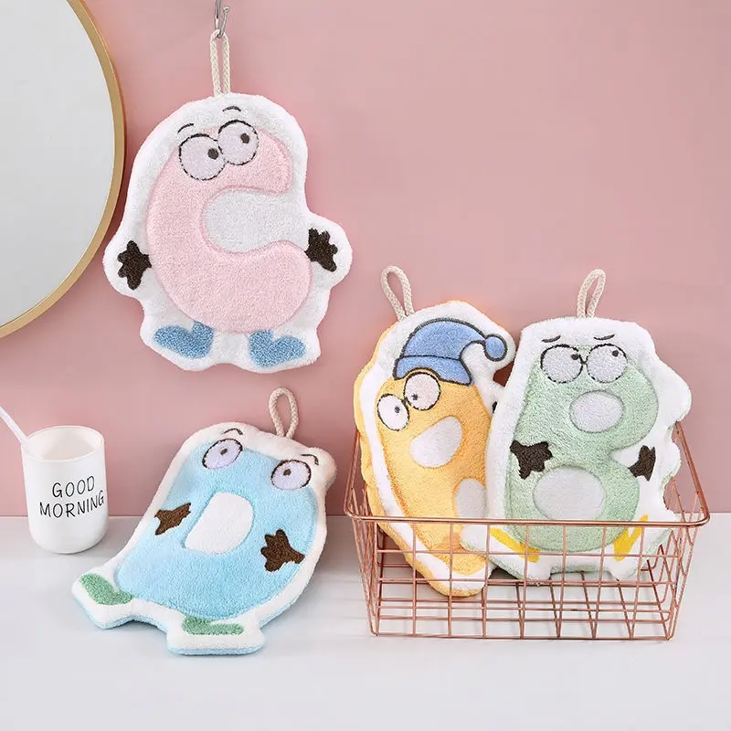 Coral Fleece Cute Cartoon Hanging Hand Towel