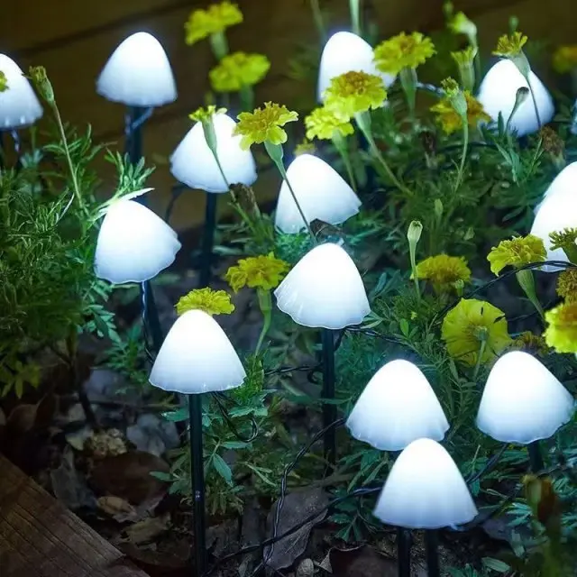LED Solar-Powered Mushroom Path Lights String