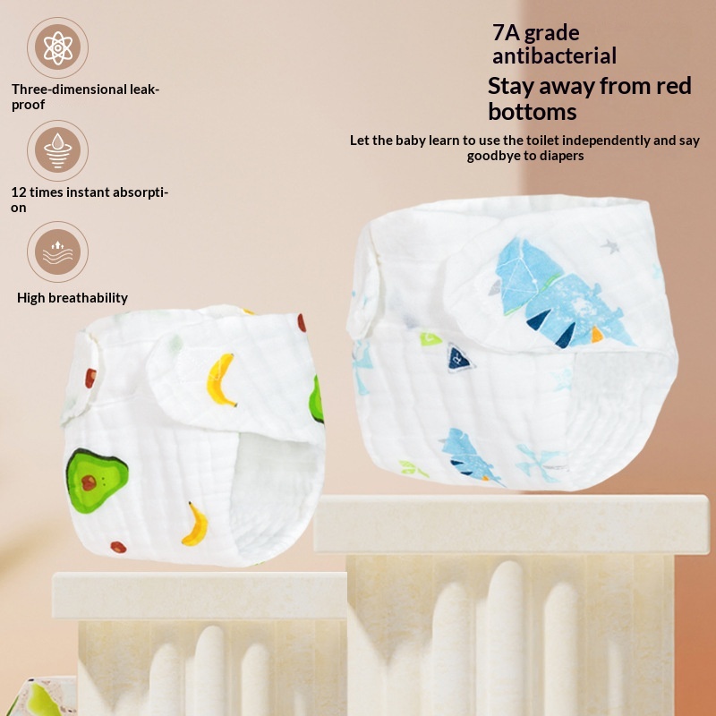 Baby Cotton Gauze Diaper Pants With Cartoon Print Diapers