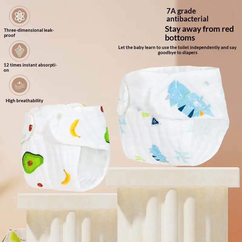 Baby Cotton Gauze Diaper Pants With Cartoon Print Diapers