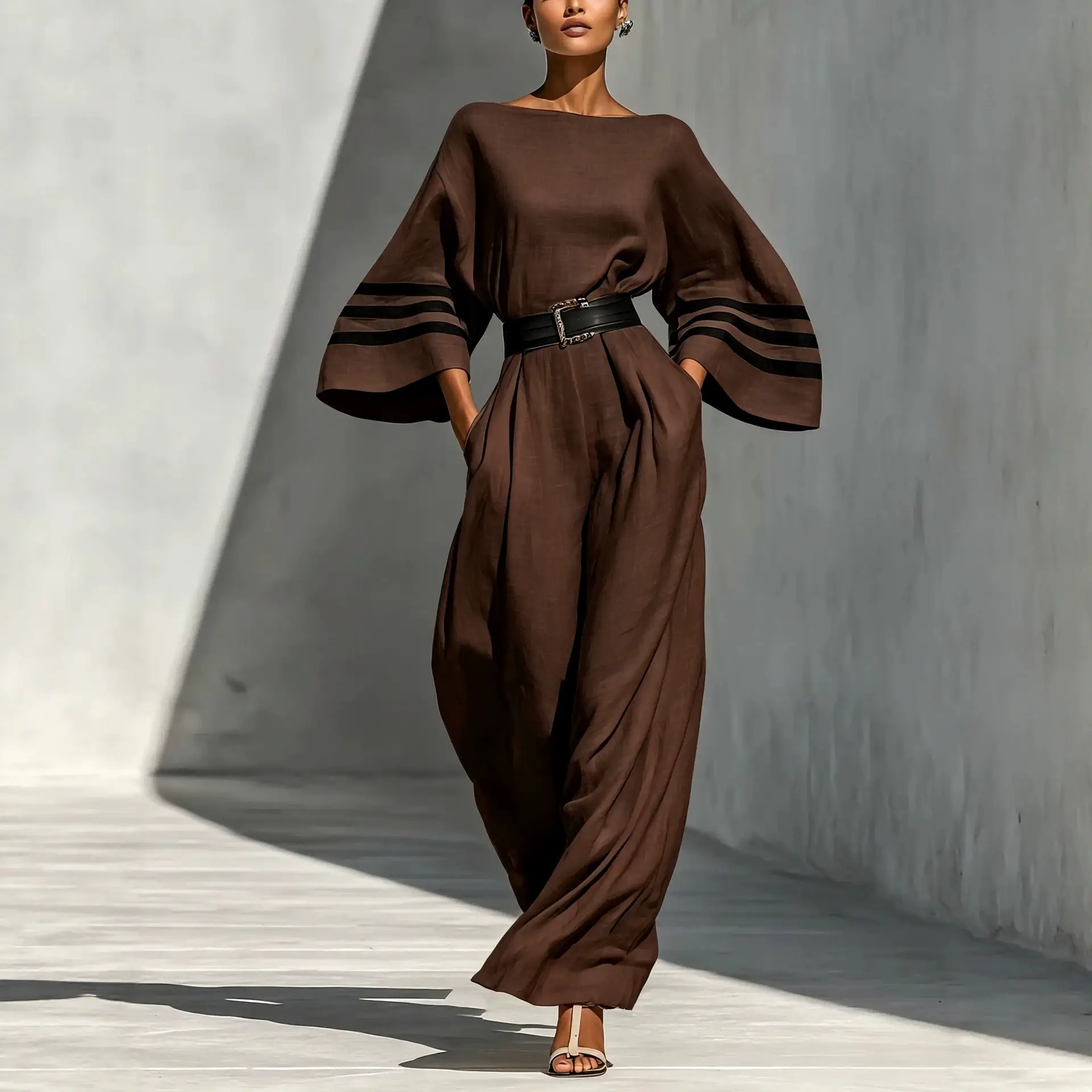Linen-blend Minimalist Resort-style Wide-leg Jumpsuit