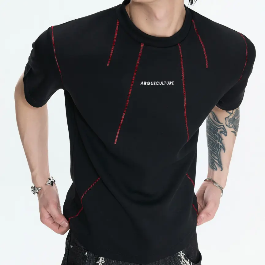 Hand-sewn Stitching Regular Shoulder Slim-fit Short Sleeves