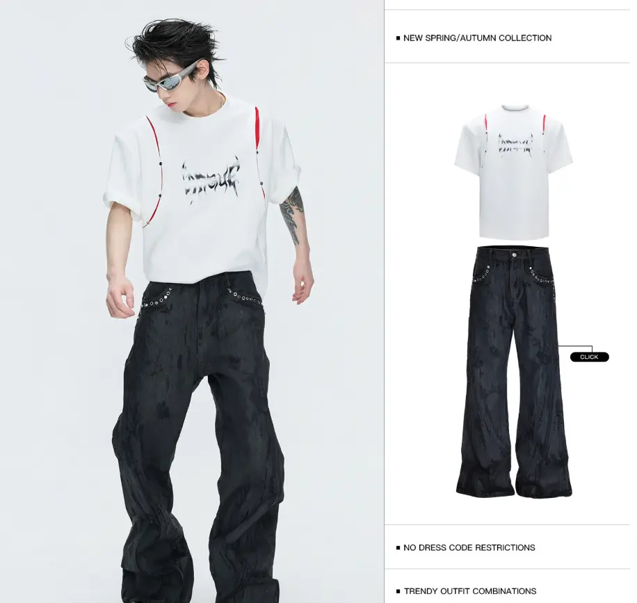 Niche Deconstructed Segmented Liquid-print T-shirt
