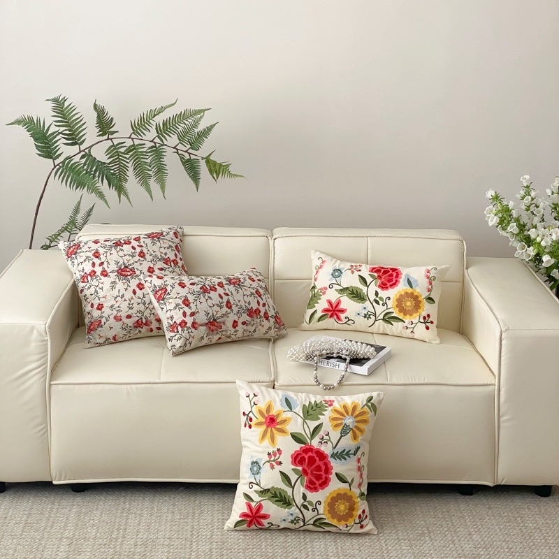Embroidered Floral Throw Pillow Soft Cushion