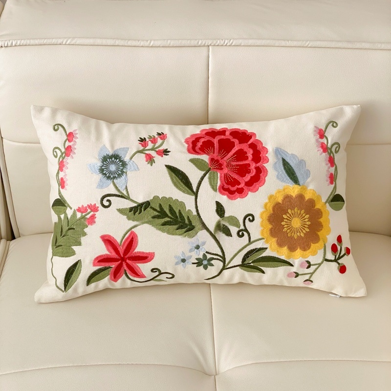 Embroidered Floral Throw Pillow