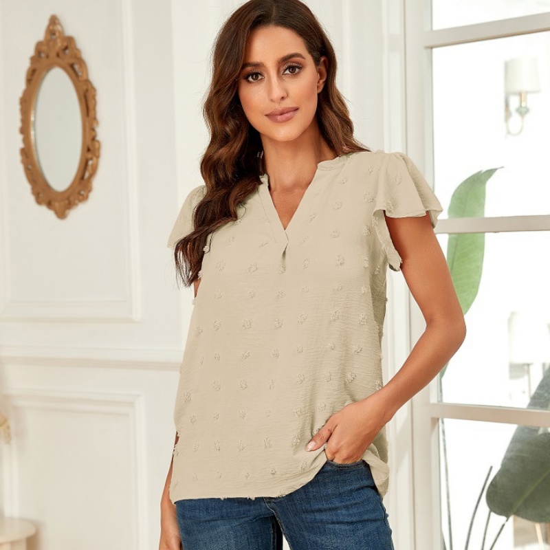 Women's Ruffle-Sleeve Puff-Ball Top Chiffon Blouse