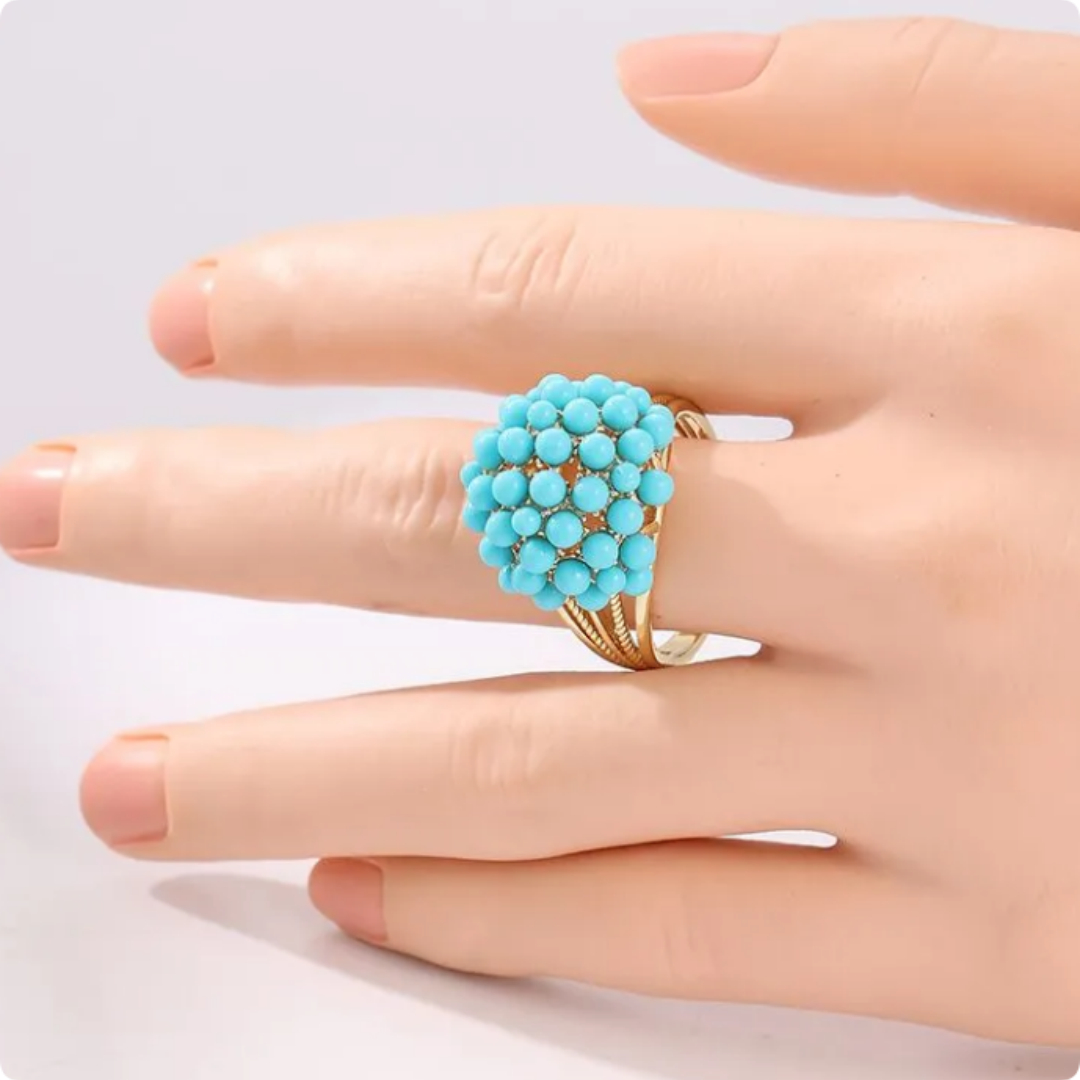 European And American Copper Plated Imitation Turquoise Cluster Ring For Women's Fashion